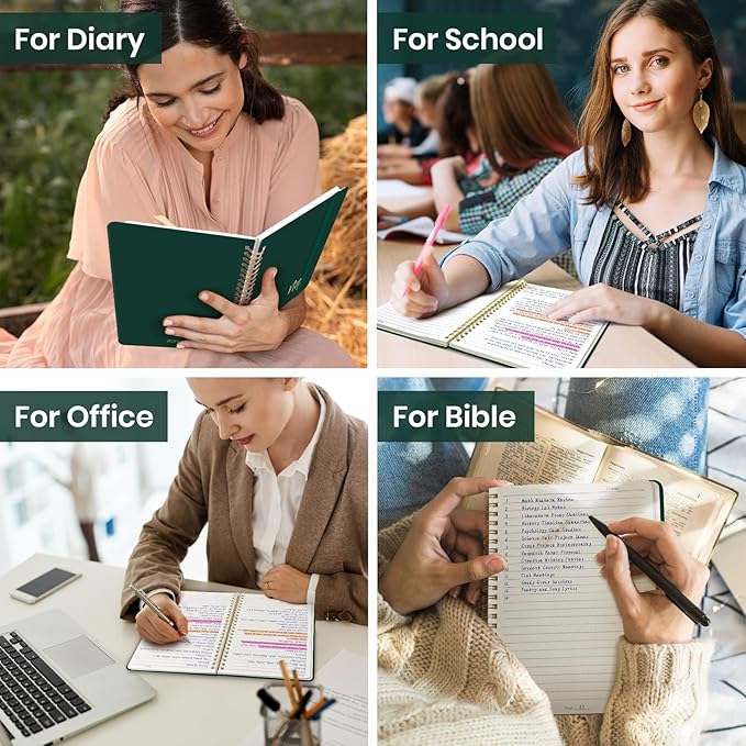 Lined Spiral Journal Notebook for Women, A5 College Ruled Journals for Writing, Hardcover Notebooks for Work, Note taking and Office School Supplies,140 Pages - Dark Green