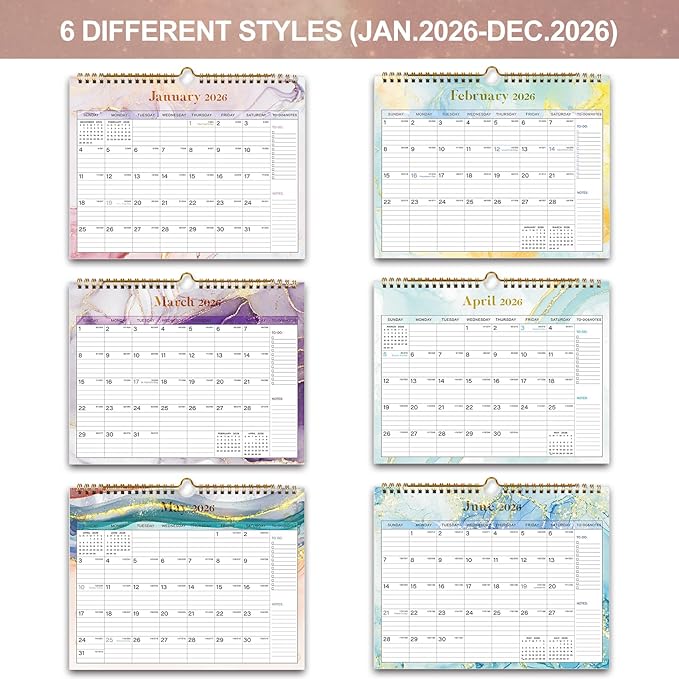 2026 Wall Calendar - 12 Monthly Calendar 2026, January 2026 - December 2026,11.5" x 14.8", 2026 Calendar with Twin-Wire Binding, Hanging Hook, Blocks and Julian Dates (Wall Calendar Purple)
