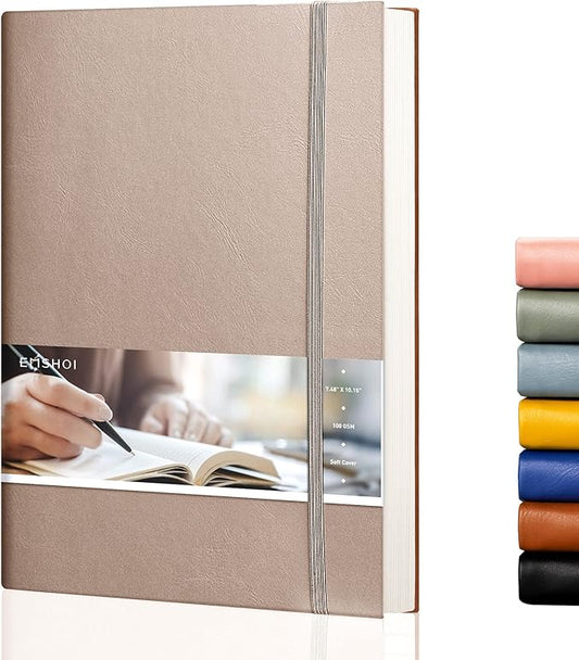 EMSHOI Dotted Journal Notebook, B5 Large Softcover Leather Journal, 192 Numbered Pages 100gsm Thick Dot Grid Notebook for Bullet Journaling Drawing Women Men Work School, 7.48"x10.15"-Khaki