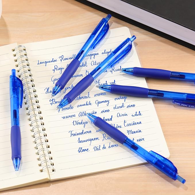 USUAL Gel Pens 0.5 mm,12 Pack Retractable Blue Ink Pen Fine Point Rollerball Pens,Quick Dry Smooth Writing,No Bleed for Journaling Note Taking, Home School Office Supplies