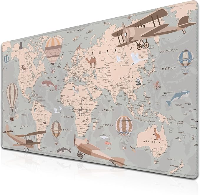 Gaming Mouse Pad Retro World Map, Large Desk Pads Computer Desk Mat, Non-Slip Rubber Base, 35.4 x 15.7 Inch for Work/Game/Office/Home