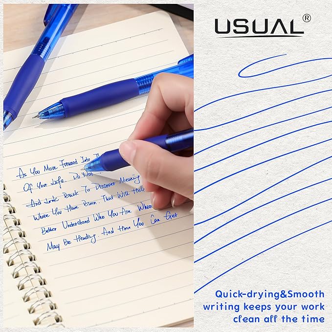 USUAL Gel Pens 0.5 mm,8 Pack Retractable Black Blue Red Ink Pen Fine Point Rollerball Pens,Quick Dry Smooth Writing,No Bleed for Journaling Note Taking, Home School Office Supplies