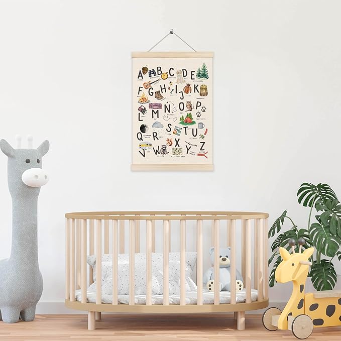 Koesus Camping Alphabet Nursery Wall Art Poster Hanger Frame 12x16 Inch, Camper RV Decor, ABC Educational Learning Canvas Pictures Prints Framed Wall Decor for Kids Room Nursery Preschool Classroom