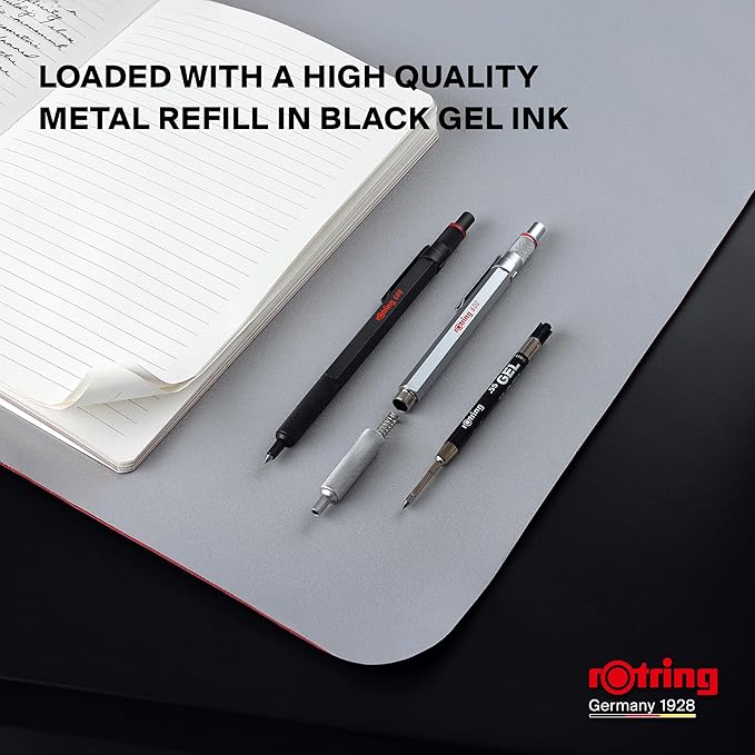 rOtring 600 Gel Pen, Black Metal Body Pen, Black Ink, 0.55mm, Non-Slip Knurled Grip & Hexagonal Barrel, Refillable, 1 Count - Smooth Writing, Stationary, Desk Essentials