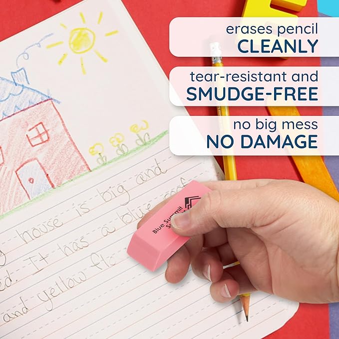 Blue Summit Supplies 100 Pack Pink Erasers Bulk, Pink Pearl Bulk Erasers for Kids, School, and Classroom
