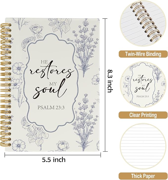 Christian Journal Notebook - Bible Verse Religious Scripture Notebooks College Ruled for Work School, Gifts for Women, Office Supplies, Hardcover Spiral Notebook 5.5"x8.3"