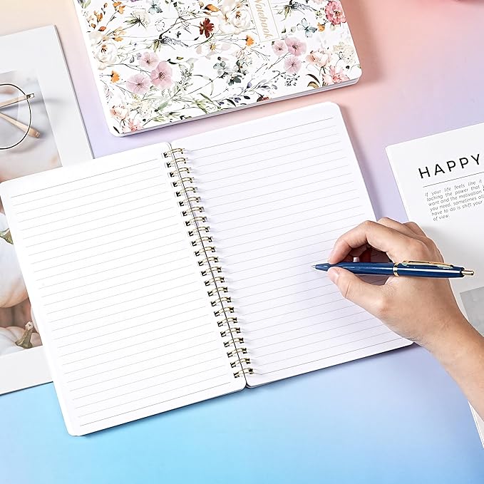 Spiral Notebook - Notebooks with Back Pocket, 5.7" * 8.2", Journal Notebook with Thick Paper & Back Pocket, 160 Pages, College Ruled Notebook/Journal with Twin-Wire Binding, Journals for Women - Floral