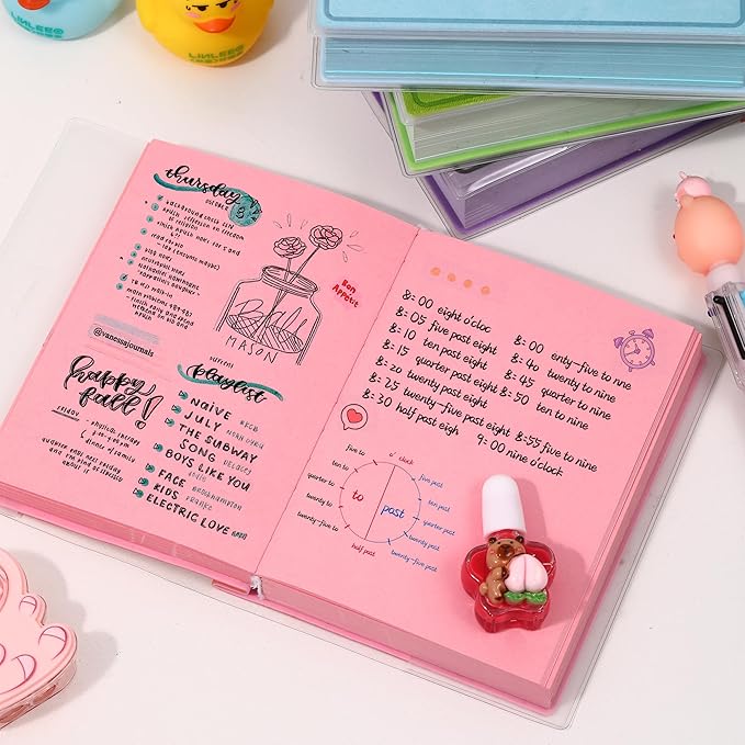 Thick Blank Fruit Color Page Notebook with Waterproof Cover,Small 400 Color Pages 3.9 × 5.5 Hardcover Journaling for Women Men Work, School, Note Taking or Sketching Diary (Peach-Pink)