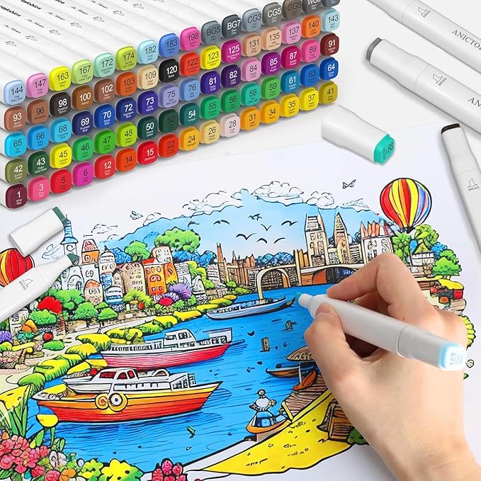Alcohol Markers 168 Colors with Base Support, Drawing Art Markers Perfect for Students Kids and Adults Comics Sketching Illustration Artistic Creation Gift