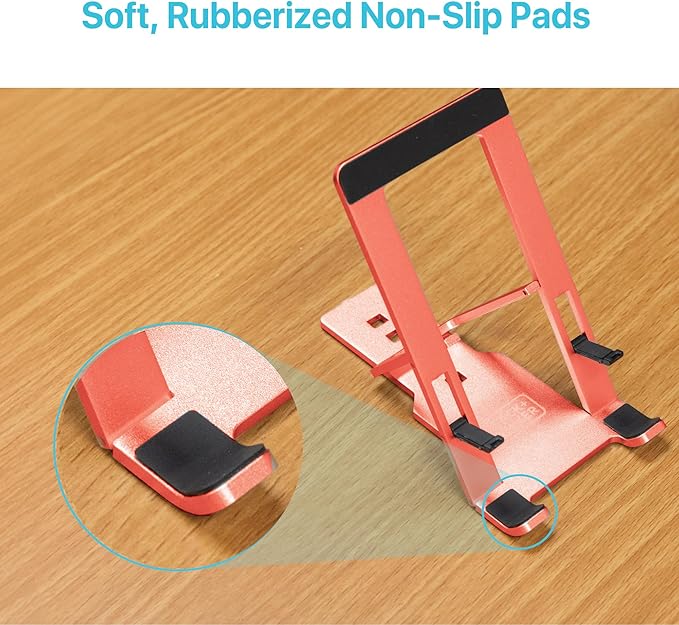 BLACK+DECKER Phone Stand for Desk - Folding Cell Phone Stand Holder - Adjustable and Portable, Folds Down Flat - for Office, Gaming, Bed, Travel - Phone Kickstand Compatible with iPhone (Coral Rose)