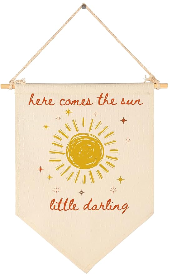 Here Comes the Sun Dear-Sunshine Canvas Banner Flag Sign Wall Decor Gift for Boy Girl Kids Nursery Baby Room Above Crib Bedroom Playroom Door-Positive Quote,Baby,Shower Birthday Christmas Gift