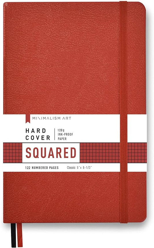 Minimalism Art, Premium Hard Cover Notebook Journal, Classic 5" x 8.3", 122 Numbered Pages, Gusseted Pocket, Ribbon Bookmark, Extra Thick Ink-Proof Paper 120gsm, San Francisco (Squared, Red)