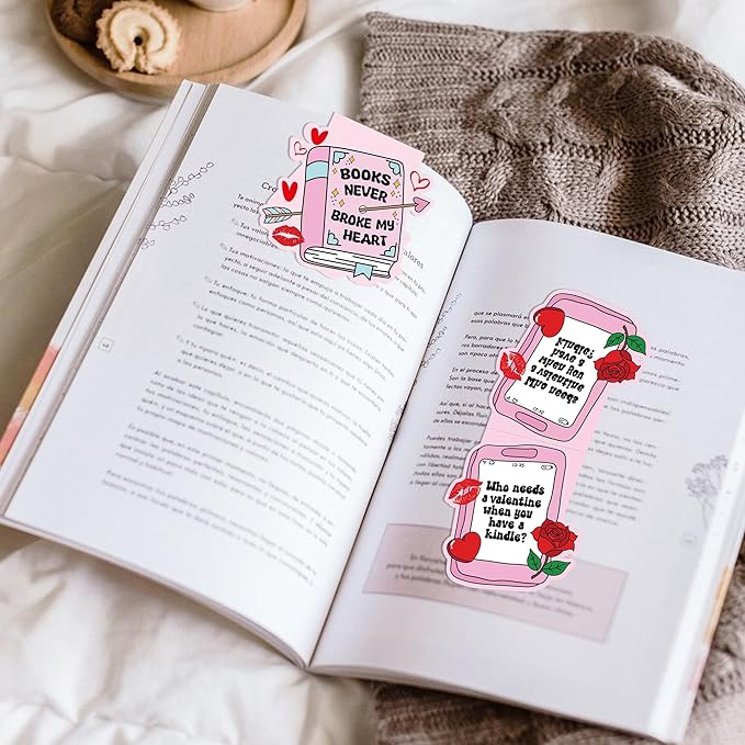 Valentines Day Magnetic Bookmarks, 10 Pcs Cute Pink Magnet Book Marks for Reading Women Book Lovers, Valentine Bookish Gifts for Her, Romantic Page Marker Clips for Journals Novels