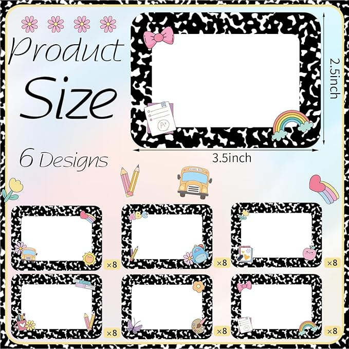 Starboling Black Name Tags,48 Pcs 3.5X2.5'' Adhesive Desk Nameplates,for Classroom Student School Supplies