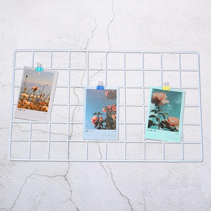 PATIKIL 20"x12" Wire Grid Panel, 1 Pack Wall Grid Decorative Panels Board Photo Pictures Display Decor Hanging Organizer for Home Office, White
