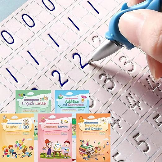 Magical Handwriting Workbooks Handwriting Practice Copybook Aid Magic Pen Reusable Copybook Grooves Template Design for Children Books Suitable for Children's Learning Valentine Gifts for Kids