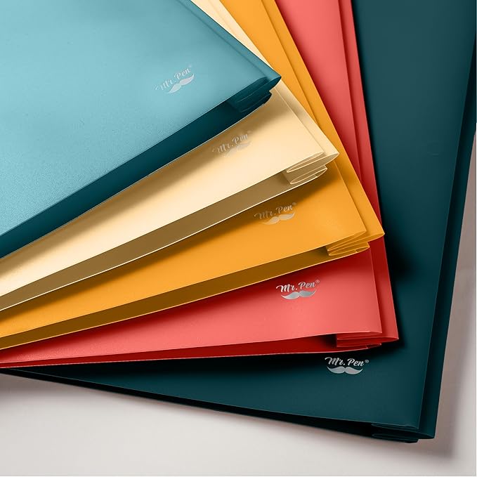 Mr. Pen- Plastic Folders with Pockets and Prongs, 5 Pack, Letter Size, Vintage and Retro, Flexible Plastic Folders with Prongs