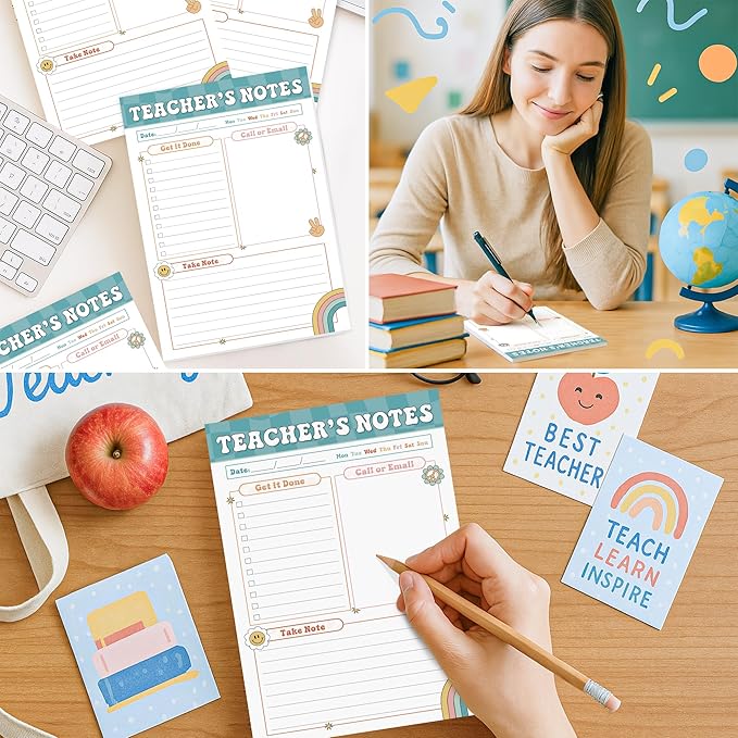 Teacher Gifts, Gifts for New Teachers, Boho Groovy Teacher Notepad, To-Do List Notepad, Stationery Must-Have Supplies for Preschool, Elementary, Middle, and High School Teachers