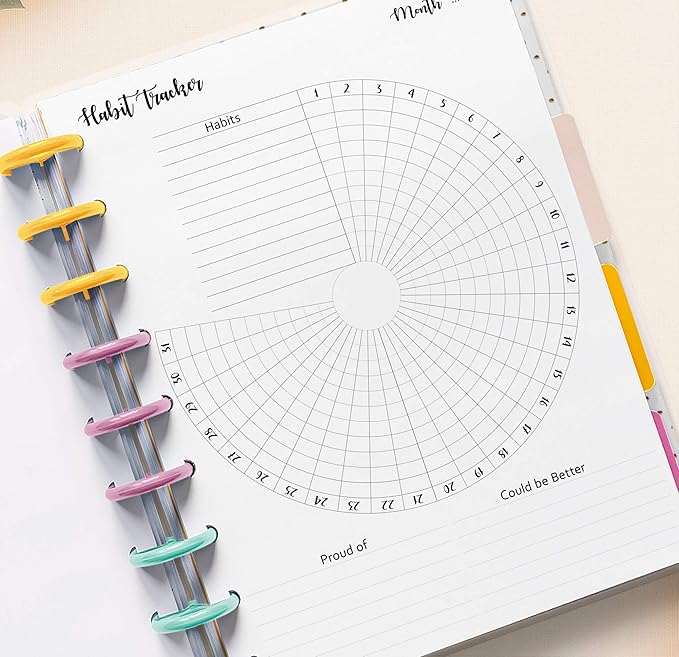 Habit Tracker Inserts for 9-Disc Planners (7 x 9.25 inches), Resolution Tracker, Monthly Habit Planner Refill, 12 Months Supply Compatible with Happy Planner ARC and TUL