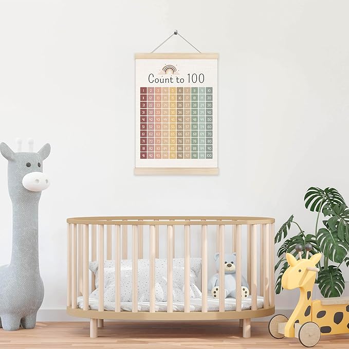 Koesus Boho Classroom Number Chart 1-100 Wall Art Poster Hanger Frame 12x16 Inch, Count to 100 Educational Learning Canvas Pictures Prints Framed Wall Decor for Kids Room Nursery Preschool Classroom