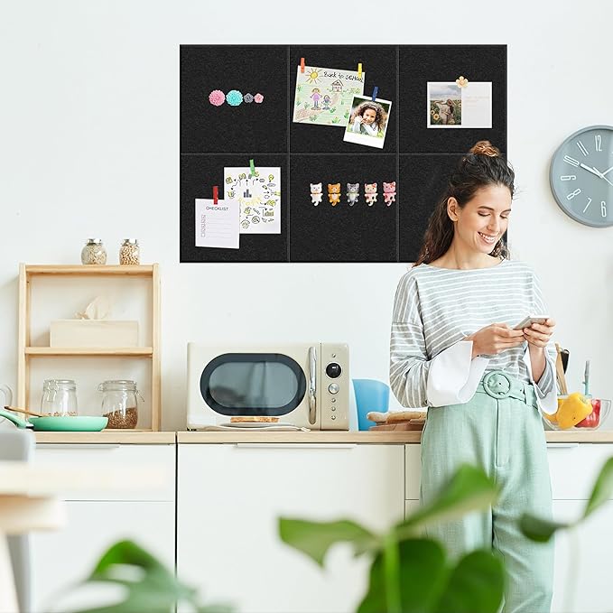 Large Cork Board for Walls, Yunihome 12 Pack 36" x 48" Felt Bulletin Board Wall Tiles for Home Kitchen School Office Wall Decor with Assorted Colors DIY Decorative Push Pins Sets