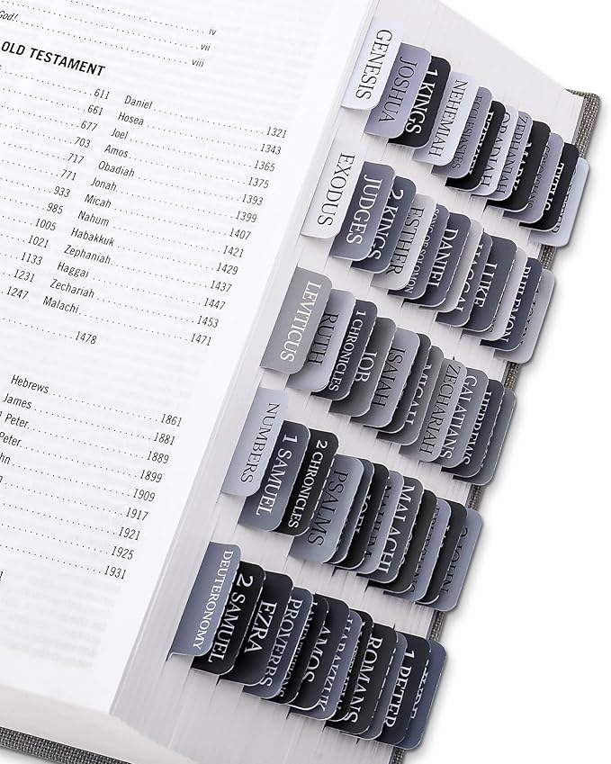 Bible Tabs for Women & Men, Laminated Bible Tabs for Study Bible, Large Print Bible Tabs for Easy Navigation, Bible Index Tabs, 66 Tabs Old & New Testament, Extra 9 Blank Tabs - Gray