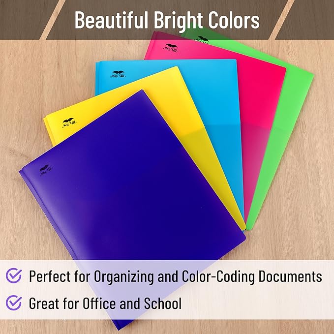 Mr. Pen- Plastic Folders with Pockets and Prongs, 20 Pack, Letter Size, Colorful, Flexible Plastic Folders with Prongs