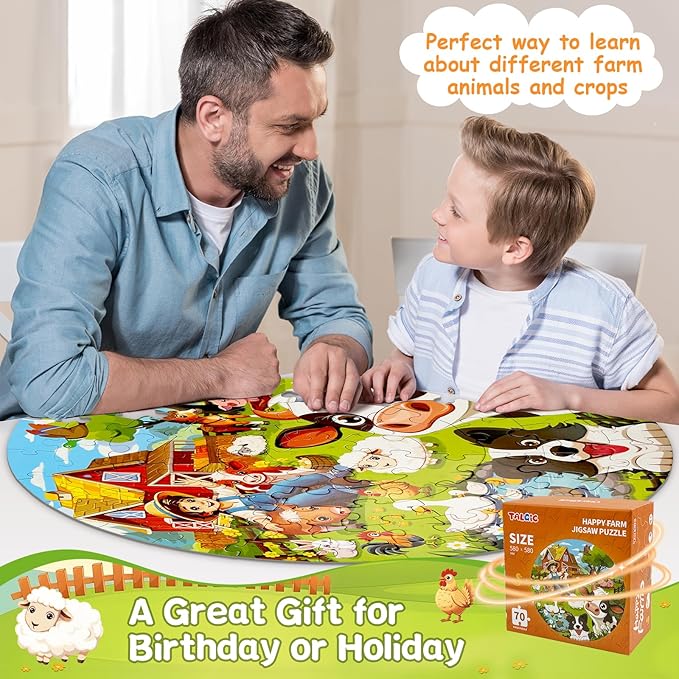 Puzzles for Kids Ages 4-6, 70 Piece Round Floor Puzzles for Kids Ages 3-5 with Animals & Barn, Popular Educational Toys & Gift for 3 4 5 6 7 8 9 10