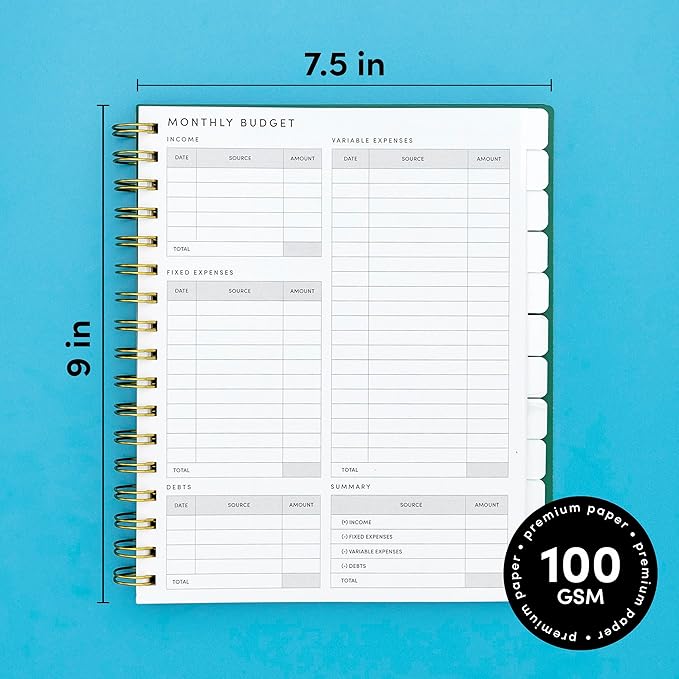 PAPERAGE Undated 12 Month Weekly & Monthly Planner with Durable Cover & Spiral Binding, 7.5 in x 9 in, Productivity Planner with Note Pages, Goals & Budget Trackers, Stickers & Bookmark (Slate)