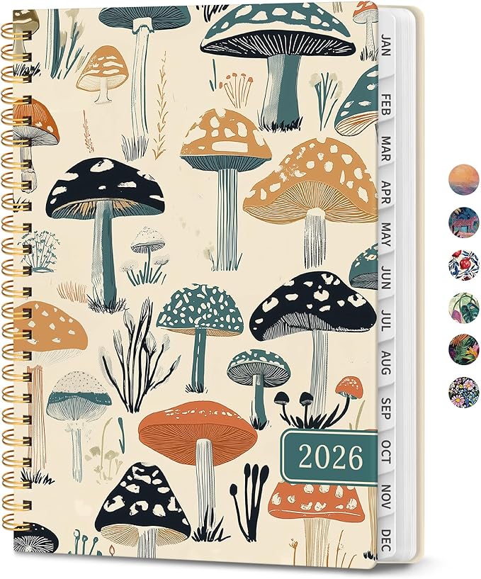 2026 Planner, Aesthetic Weekly and Monthly Planner for Women, Jan 2026 to Dec 2026, Hardcover 2026 Calendar Book with Monthly Tabs, Inner Pocket, Perfect for Office Home School - A4 (8.5" x 11"), Mushrooms Grove