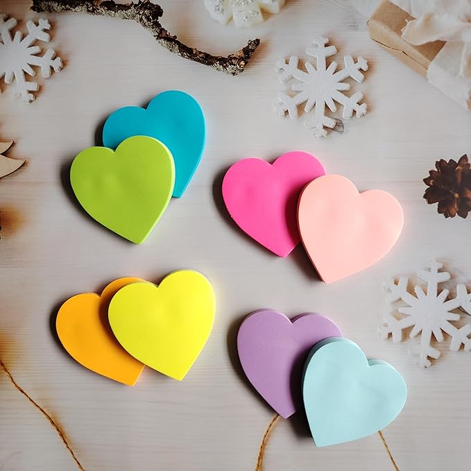 Heart Sticky Notes Cute 3x3 Inches (8 Pads/Total 656 Sheets), Heart Shaped Sticky Notes with 8 Bright Colors, Easy to Post, Strong Adhesive, Clean Removal for Home, Office