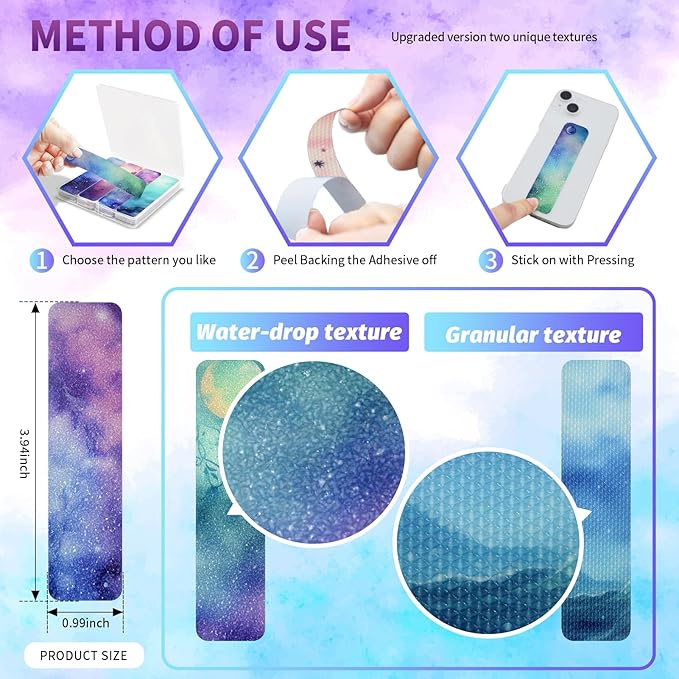 48 Pieces Anxiety Sensory Stickers with Storage Box - Calming Strips with 2 Textured Stickers for Adults & Teens Desk Fidget - Sensory Strips - Teacher Must Haves (Fantasy)