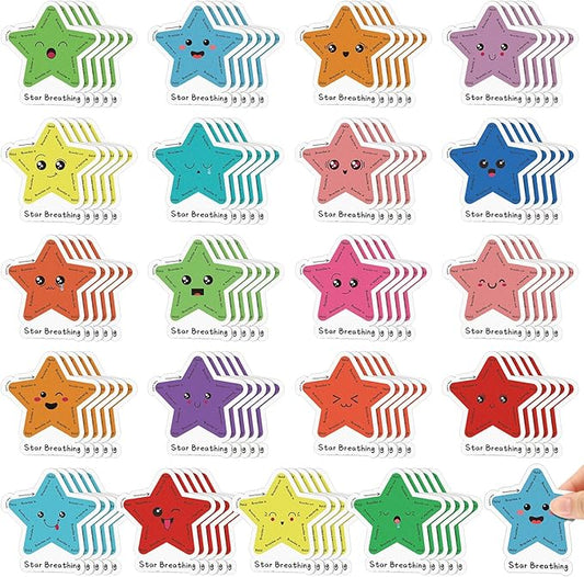 Crtiin 100 Pcs Sensory Strips Anxiety Calm Mindfulness Stickers Fidget Stress Breathing Sensory Sticker Different Textures Rough Tactile Tape for Mental Health Adults Desk Anxiety Relief(Star)
