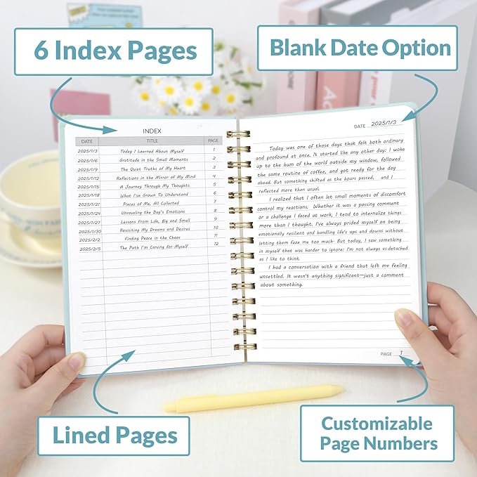 SUNEE Journaling Notebooks, A5 Lined Spiral Notebook for Women, 146 Pages College Ruled Hardcover Notebook for Work, Note Taking, Journaling and Office School Supplies, A5 - Blue