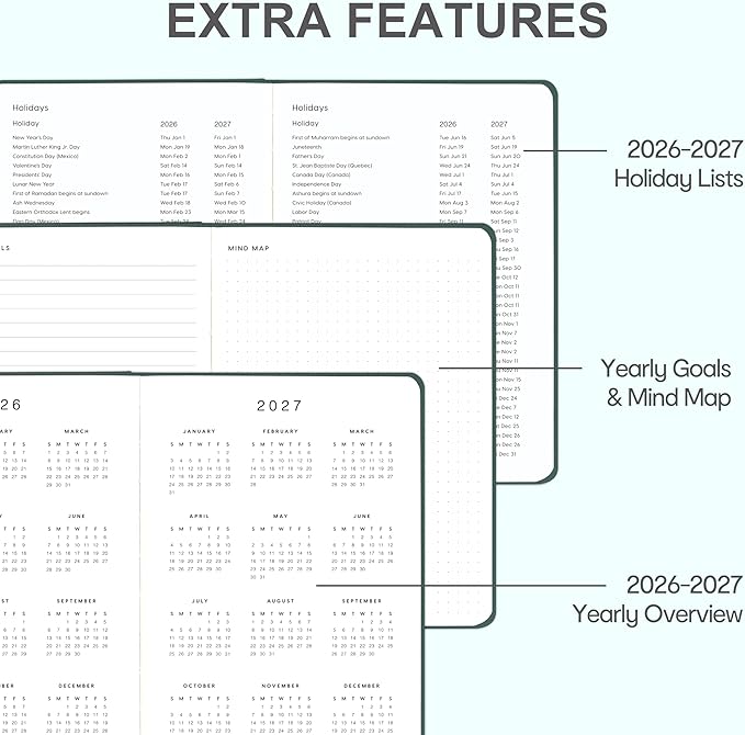 And Per Se Undated Planner – A5 Leather Hardcover Weekly & Monthly Goal Planner for 72 Weeks (1.5 Years) – with Goal & Habit Tracker (Forest Green)