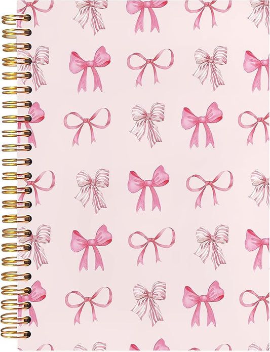 BearCake Pink Bow Sticky notebook,Cute Preppy Journal,Trendy Coquette Pink Bow Notebook for Women note taking, Hardcover Spiral Notebook 5.5x8.3