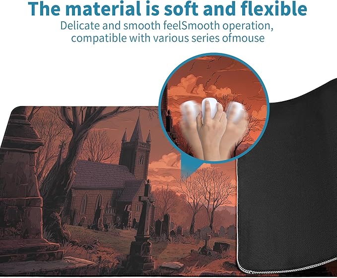 Dark Fantasy Castle XL Extended Large Gaming Desk Pad Mousepad, Castle Computer Laptop Keyboard and Mouse Mat, Office Desk Decor Mousepad Deskmat with Stitched Edges Mat