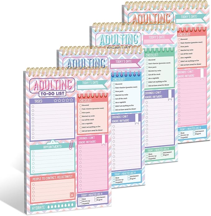 Glenmal 4 Pack 30 Sheets to Do List Notepad Adulting Note Pad Adult Notepads to Do List Notebook Checklist Daily Planner for Adult Office Memo Work Stuffers New Year, 5.2 x 7.8 Inches