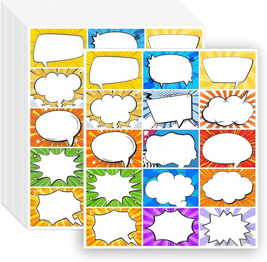 300 Pcs Superhero Name Tags Stickers, Colorful Comic Large Nametags Badge Labels Sticker for Kid's Themed Party, 3" x 2"