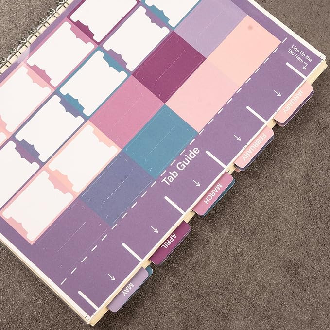 Lumintutu Laminated Planner Monthly Stickers,40 Adhesive Plan Tabs Accessories for Notebooks (2 Sets 12 Month Tabs and 16 Blank Tabs), Calendar Monthly Divider Set (Purple & Pink)