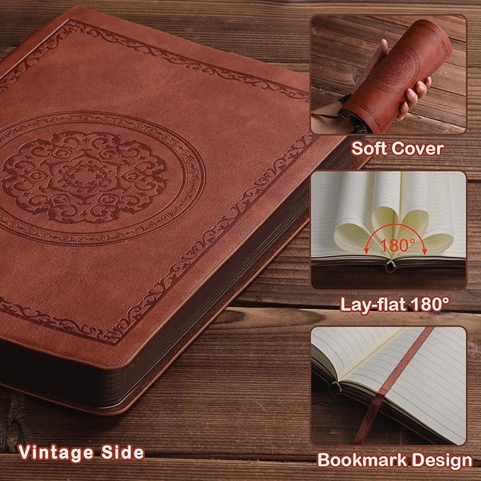 2026 Leather Vintage Journal Notebook,300 Pages,Leather Softcover Lined Journal Notebooks for Women Men,Notebook Journals for Writing Travel,Business,Office,8.5'' X 11.3''
