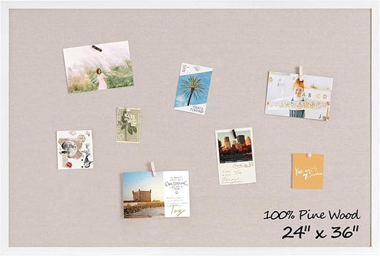 Fun Memories Cork Board Bulletin Board for Office, 24" x 36" Pine Wooden Framed Corkboard, Wall Mounted Notice Pin Board for School Home & Office, White