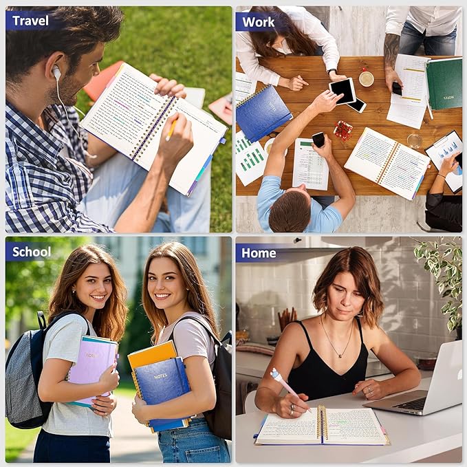 Hardcover Spiral Notebook Journal with Removable PVC Dividers - 8'' x 10'' Large 300 Pages B5 Hardcover Leather Lined Journals Notebook with Tab for Work Note Taking Office Home School Supplies, Blue
