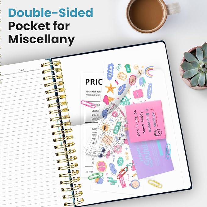 Large Spiral Lined Notebooks for Work with Removable Dividers & Tabs, 8.5"x11" Pretty Hardcover 5 Subject Notebook Journal for Women, College Ruled, Perfect for Study & Office Organization, 280 Pages, Deep Bearingsy