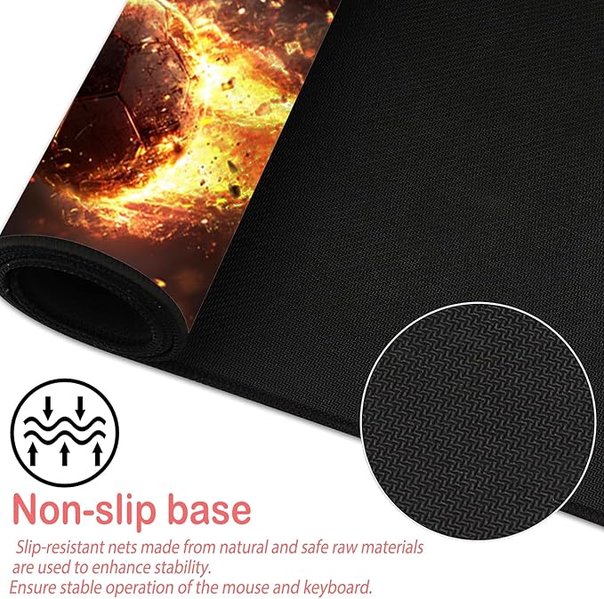 Nuxovilar Professional Large Mouse Pad & Computer Game Mouse Mat (35.4x15.7IN, Fiery Orb Art, Football, Soccer) (90 * 40cm Fiery Orb)