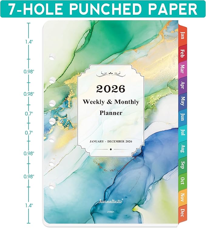 2026 Planner Refills - Planner Refills 2026, JAN 2026 - DEC 2026, A5 Planner Inserts, 2026 Weekly and Monthly Planner Refill, 5.5 x 8.5 inch, 7 Holes - Green