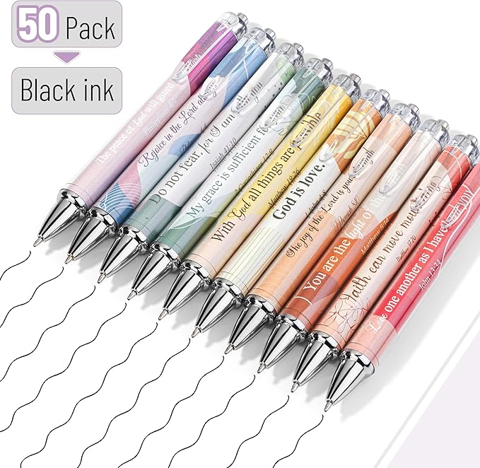 Mr. Pen- Christian Pen Set, 50 Pack, Black Ink, Gradient Ombre, Bible Verse Pens Bulk, Ballpoint No Bleed Through