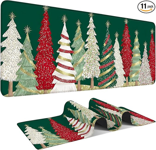 Christmas Tree - Green Extended Gaming Mouse Pad 1.5x11.8inches Large Desk Mat Anti-Slip Rubber Base & Durable Stitched Edges for Gamers Smooth Mouse Writing Surface for Desk Office/Home