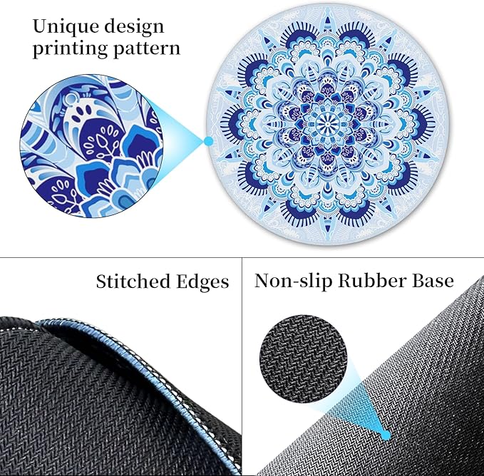 Mouse Pad for Desk, Mandala Small Cute Mousepad with Non-Slip Base, Round Mouse Pads for Wireless Mouse Laptop Gaming, Computer Mouse Mat for Home Office Travel Desk Accessories
