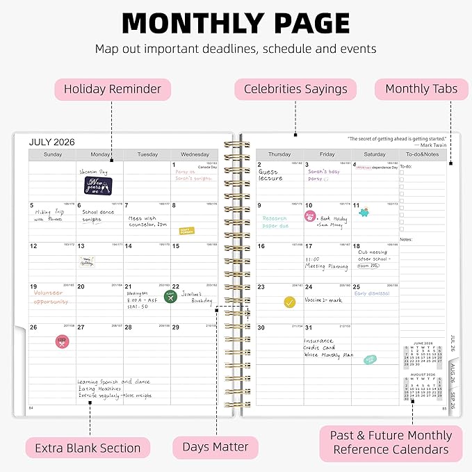Ospelelf 2026 2027 Planner Weekly and Monthly Calendar Spiral Bound, A4 Office Supplies For Women & Men, 18 Months PVC Cover Life Planners with Stickers Polka Dots